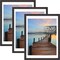 12x16 Frame 3 Pack, with Detachable Mat for 11x14 Pictures, Wall Mounting Charcoal Grey Photo Frame, Pre-Installed Hanging Hooks for Portrait or Landscape Mode